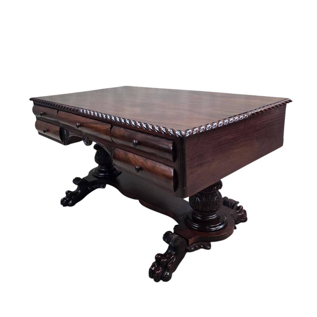 Antique Empire Carved Mahogany Partner’s Desk - 4