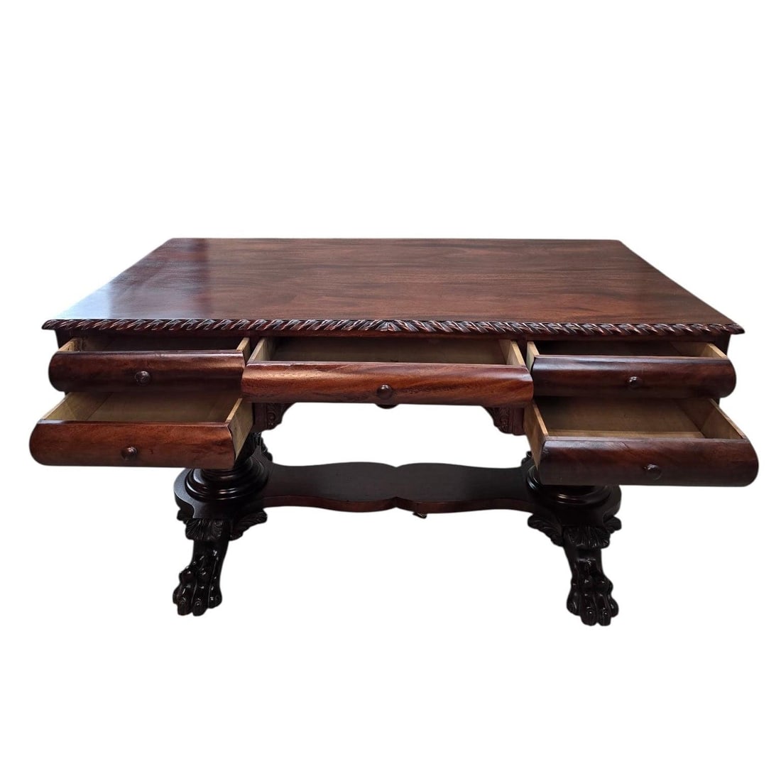 Antique Empire Carved Mahogany Partner’s Desk - 5