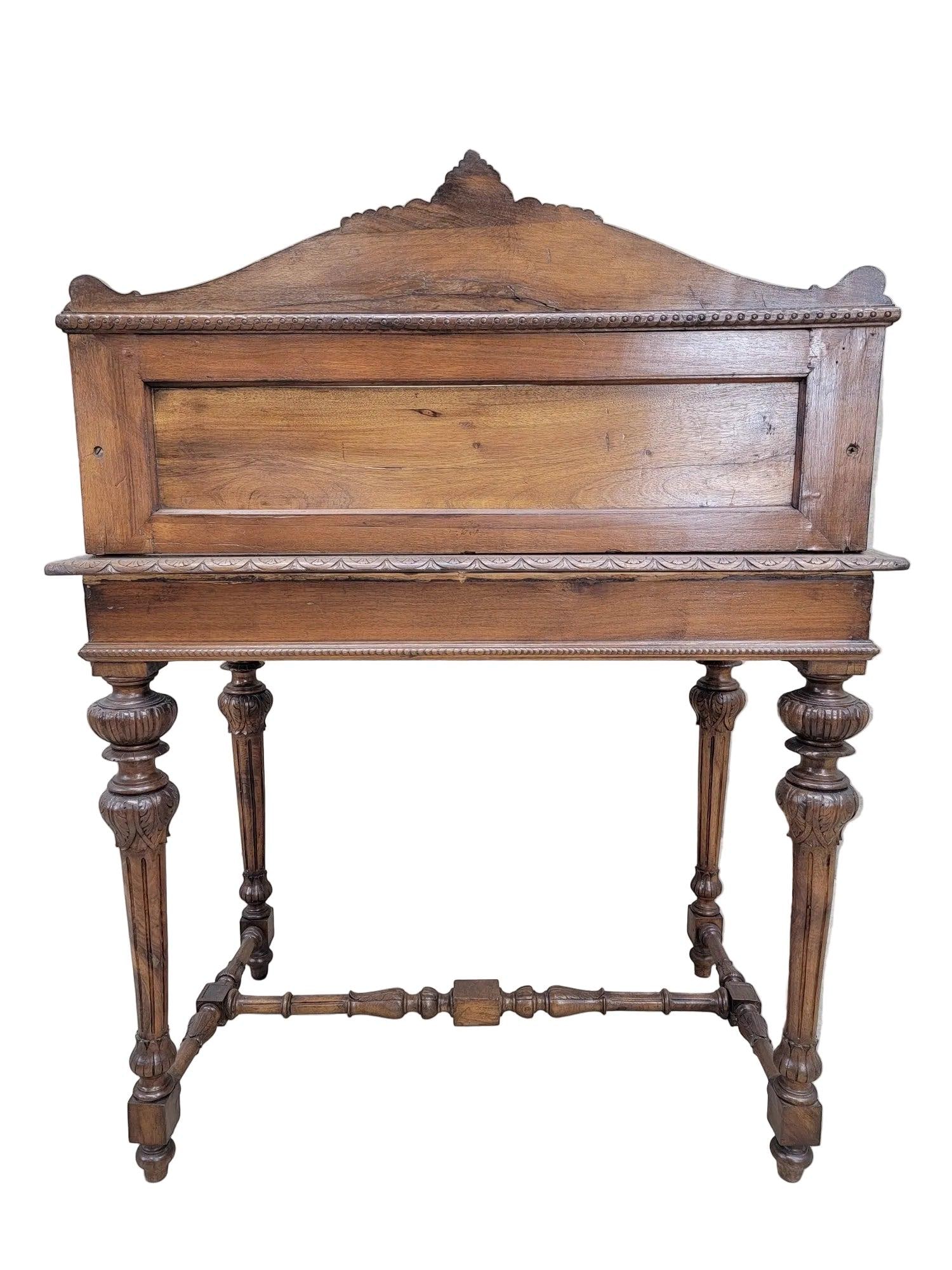 Antique French Carved Oak Petite Writing Desk - 3