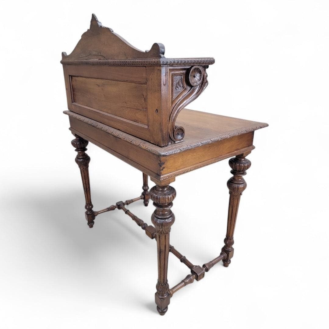 Antique French Carved Oak Petite Writing Desk - 4