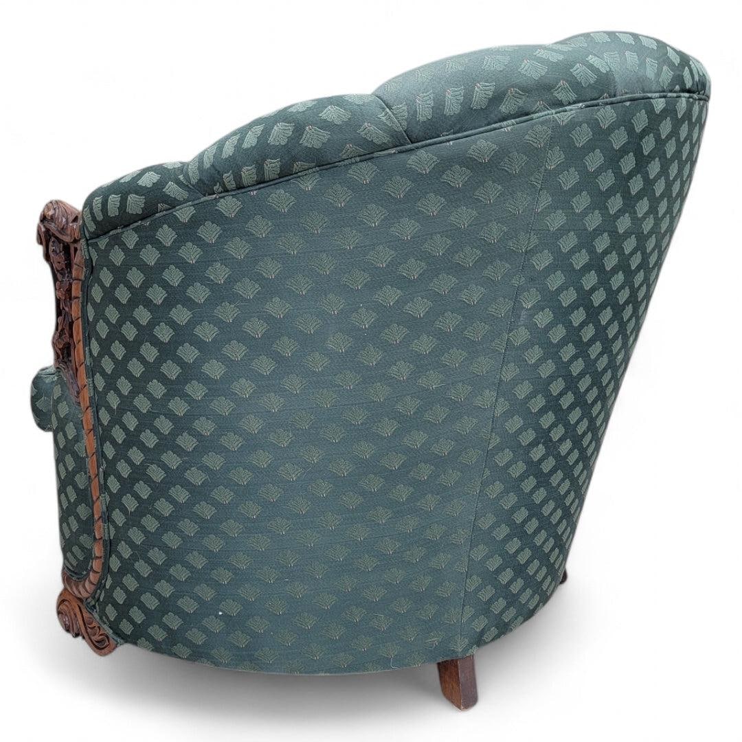 Art Deco Carved Ornate Channel Back Curved Sofa, Lounge Chair and Ottoman - 7