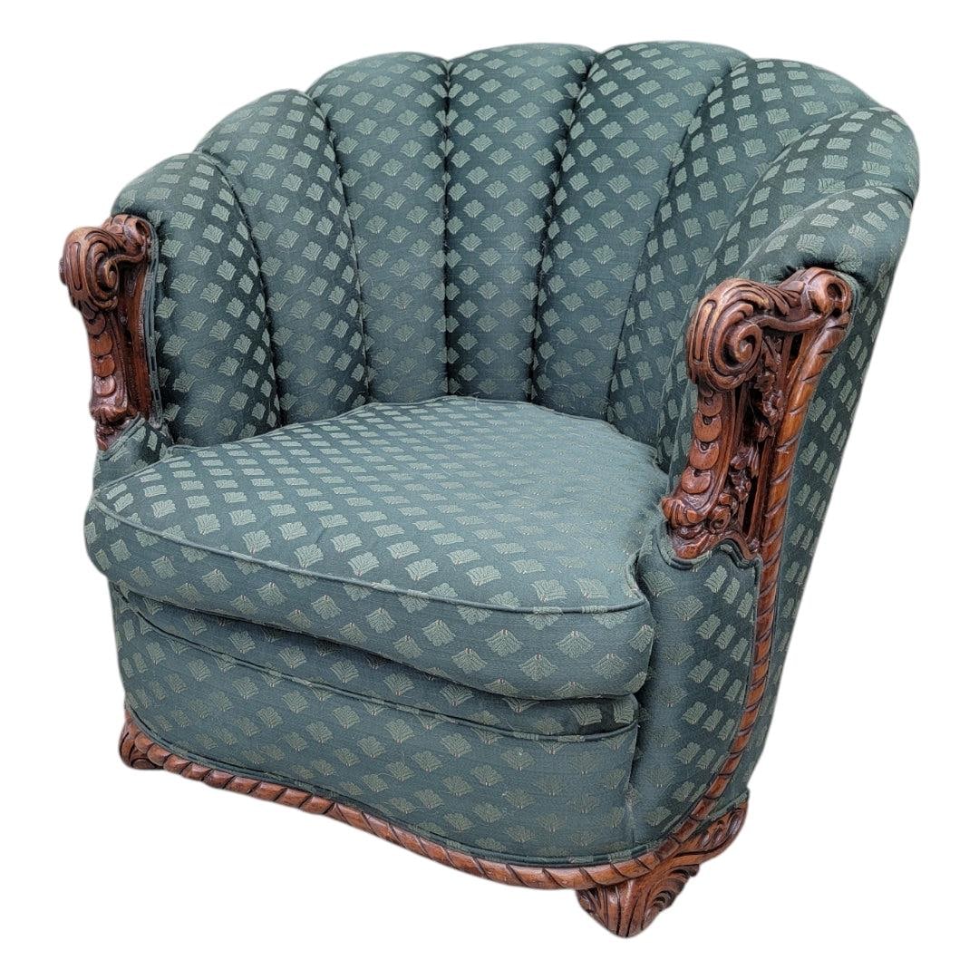 Art Deco Carved Ornate Channel Back Curved Sofa, Lounge Chair and Ottoman - 8