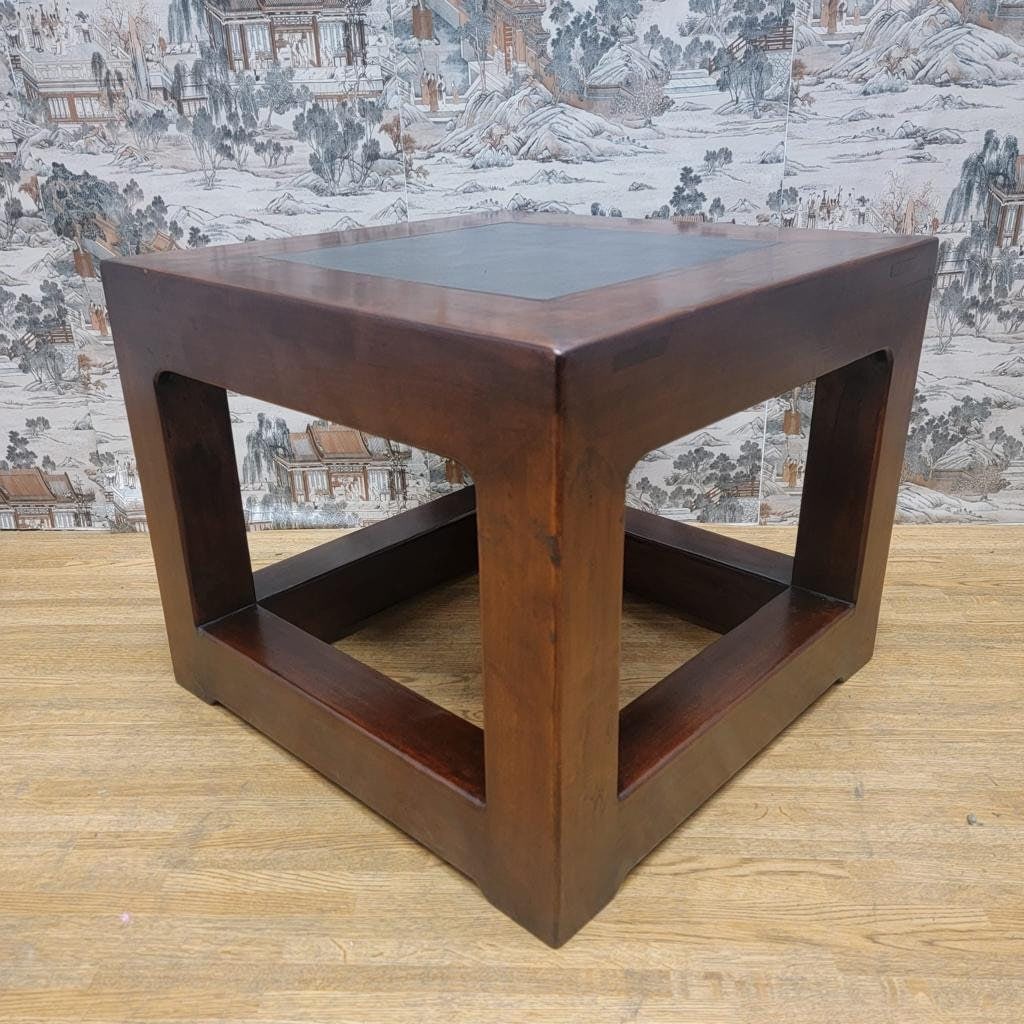 Antique Shanxi Province Elm Side Table with Stone Top - 2