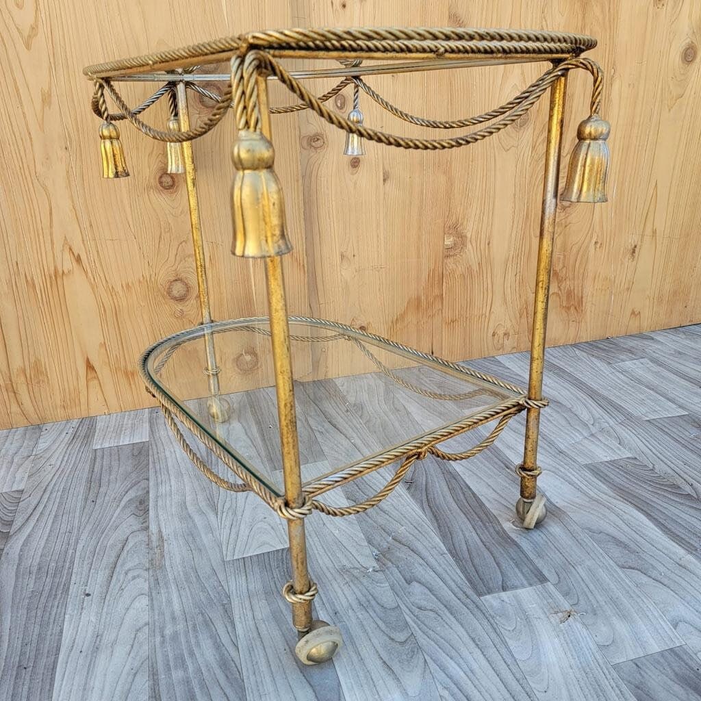 Hollywood Regency Italian Gilt Rope & Tassle Drinks Trolley Bar Cart - 5
