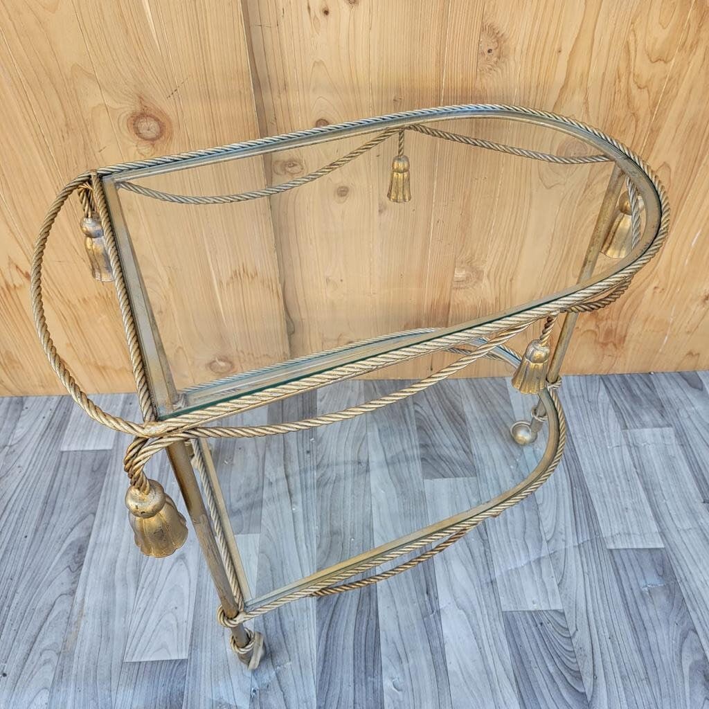 Hollywood Regency Italian Gilt Rope & Tassle Drinks Trolley Bar Cart - 6