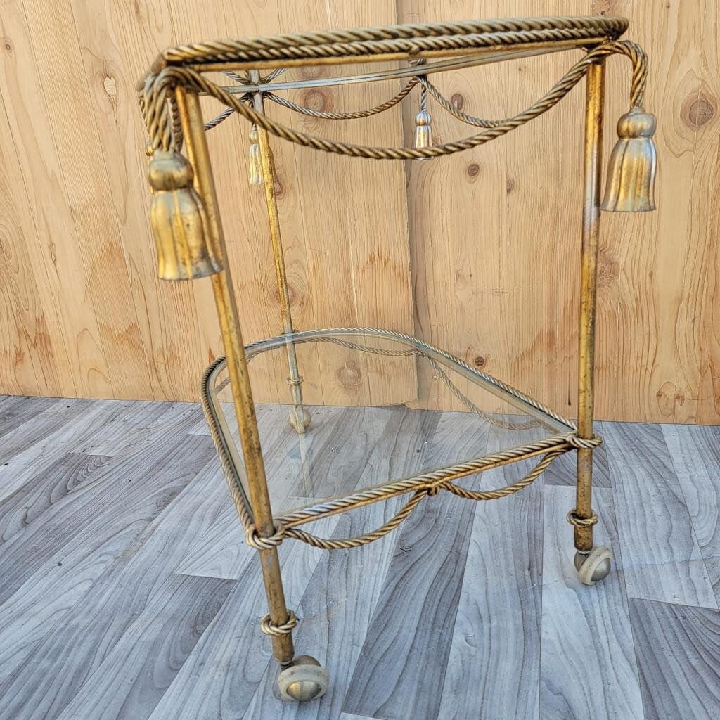 Hollywood Regency Italian Gilt Rope & Tassle Drinks Trolley Bar Cart - 9