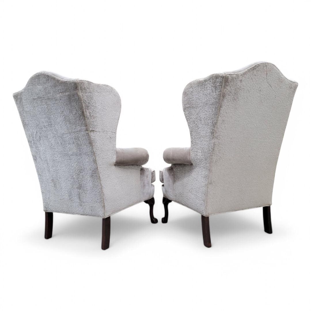 Vintage Queen Anne Style Wingback Lounge Chairs - Pair - 5