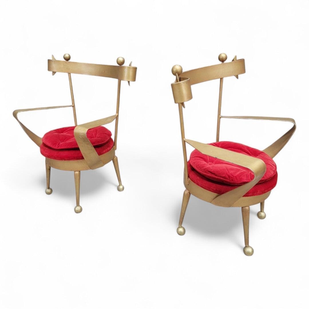 Antique Venetian Gold Forged Iron Vanity Chairs - Pair - 3