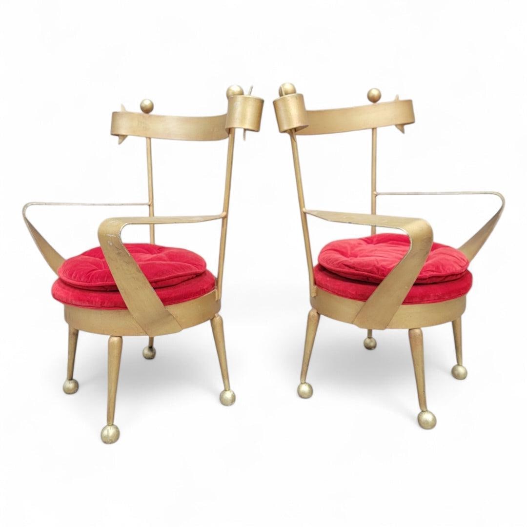 Antique Venetian Gold Forged Iron Vanity Chairs - Pair - 5