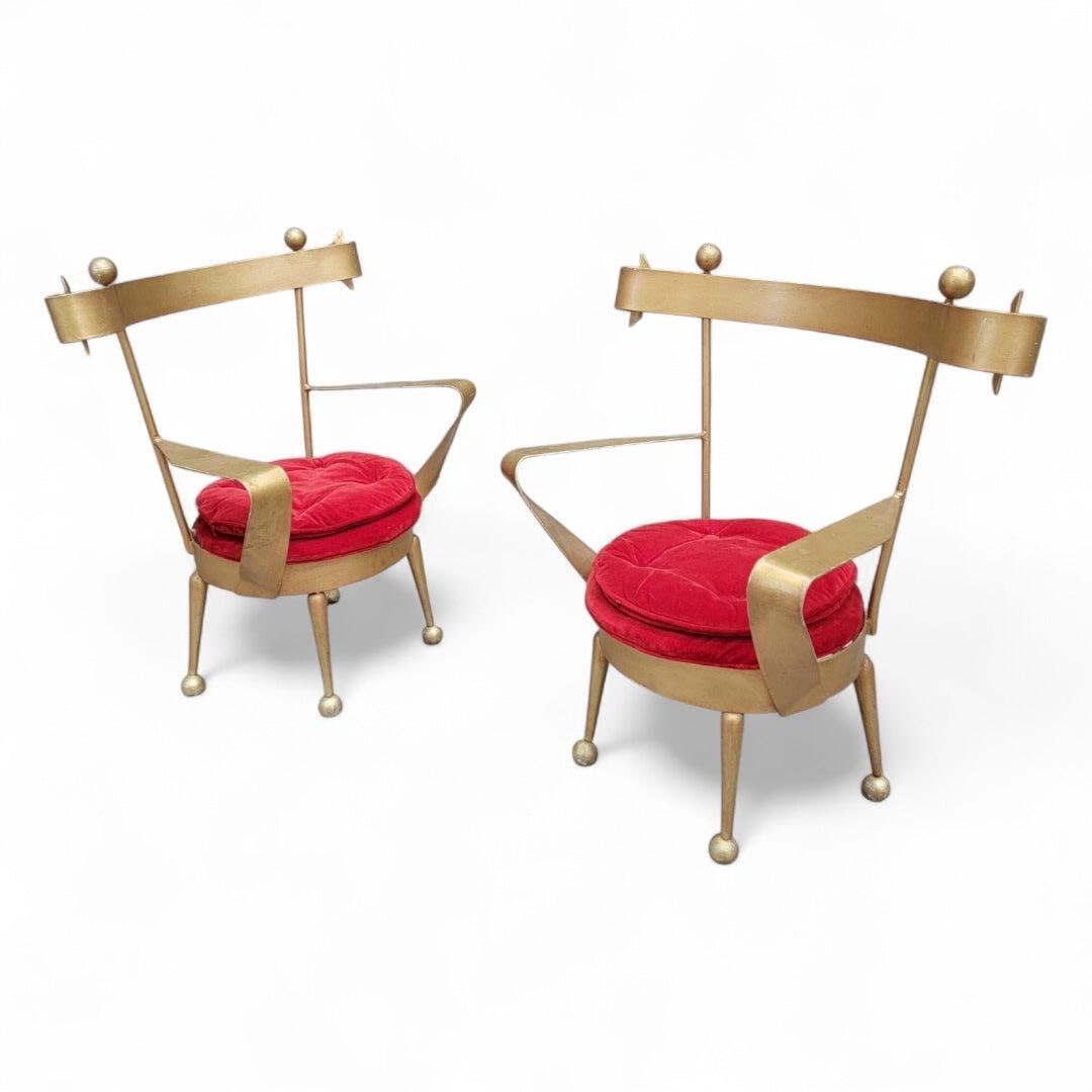 Antique Venetian Gold Forged Iron Vanity Chairs - Pair - 6