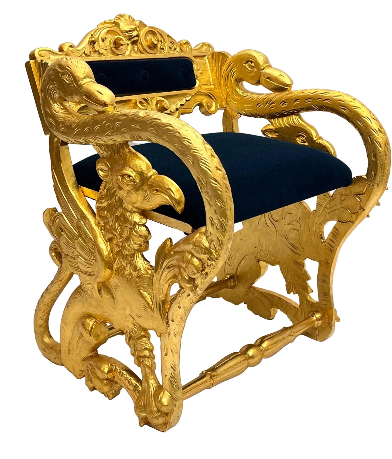 Antique Federal Style Carved Swan and Eagle Carousel Bench Newly Reupholstered (1 of 10)