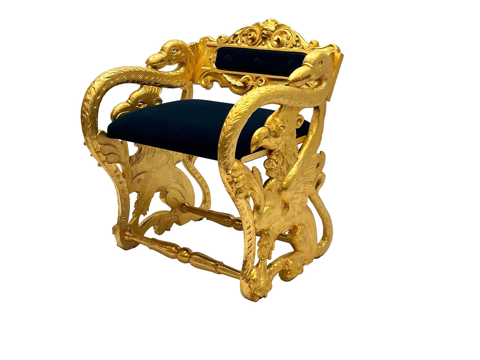 Antique Federal Style Carved Swan and Eagle Carousel Bench Newly Reupholstered - 4