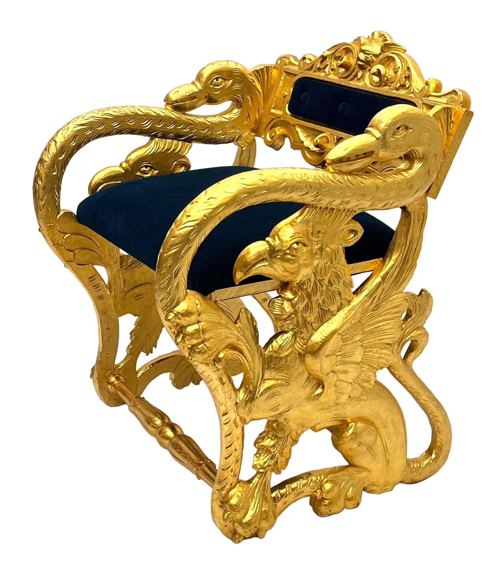 Antique Federal Style Carved Swan and Eagle Carousel Bench Newly Reupholstered - 5