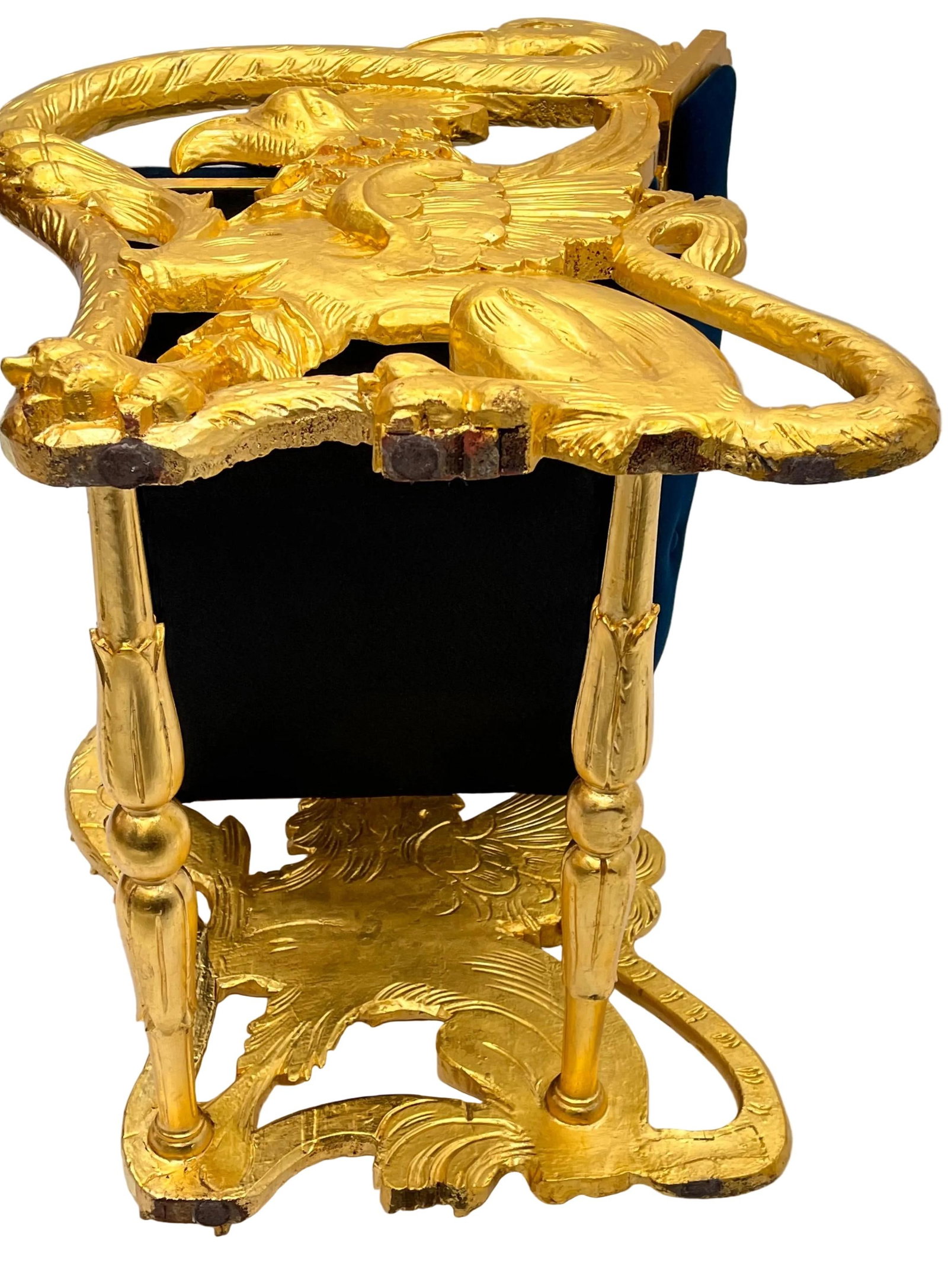 Antique Federal Style Carved Swan and Eagle Carousel Bench Newly Reupholstered - 6