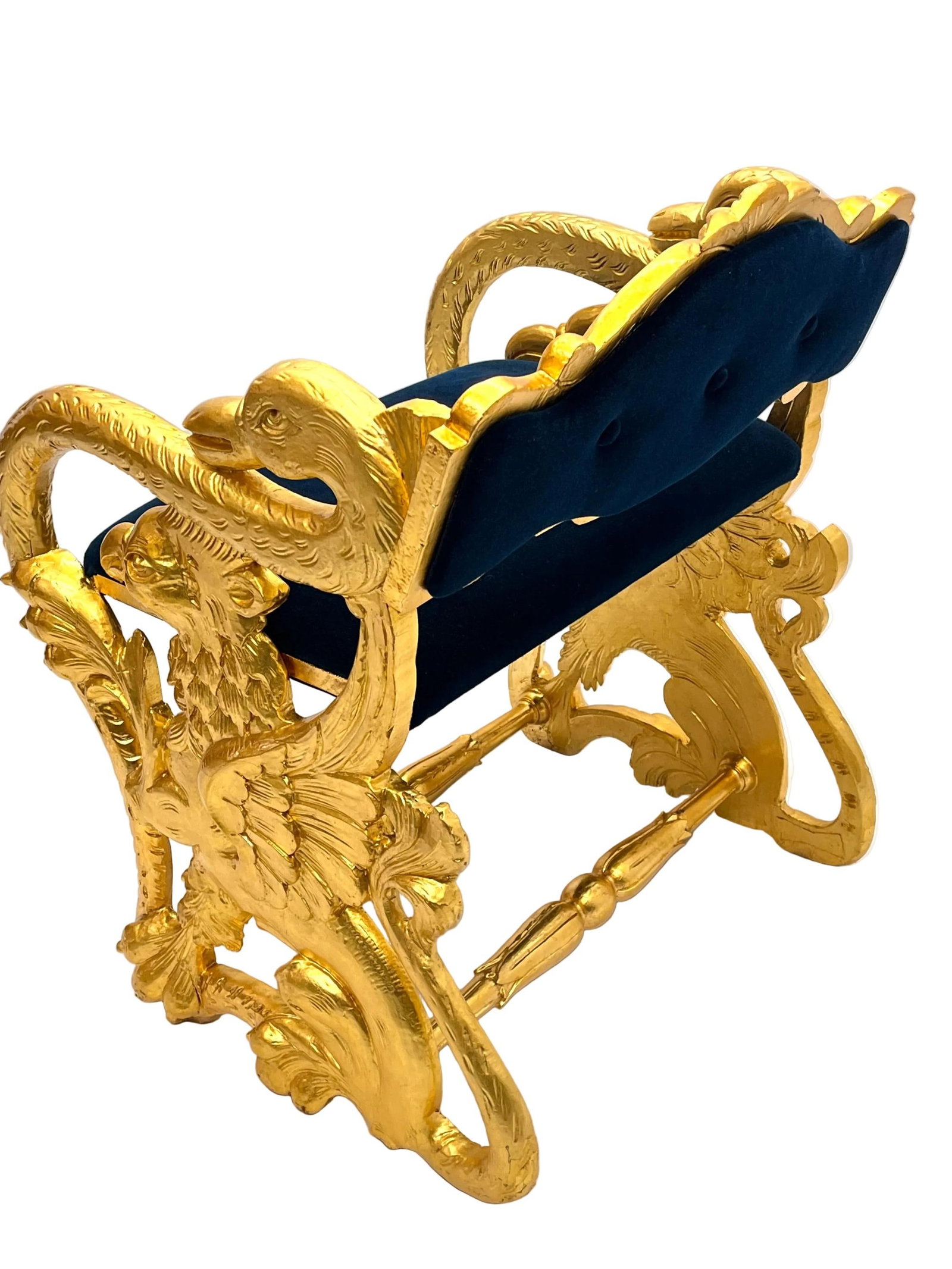 Antique Federal Style Carved Swan and Eagle Carousel Bench Newly Reupholstered - 7