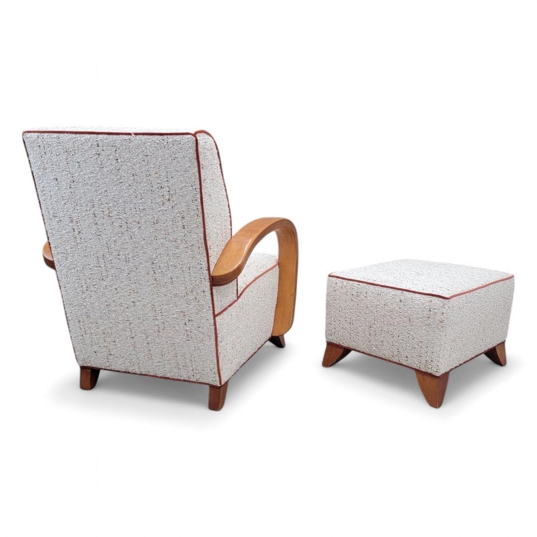 Art Deco Jindrich Halabala Style Lounge Chair & Ottoman Newly Reupholstered - 4