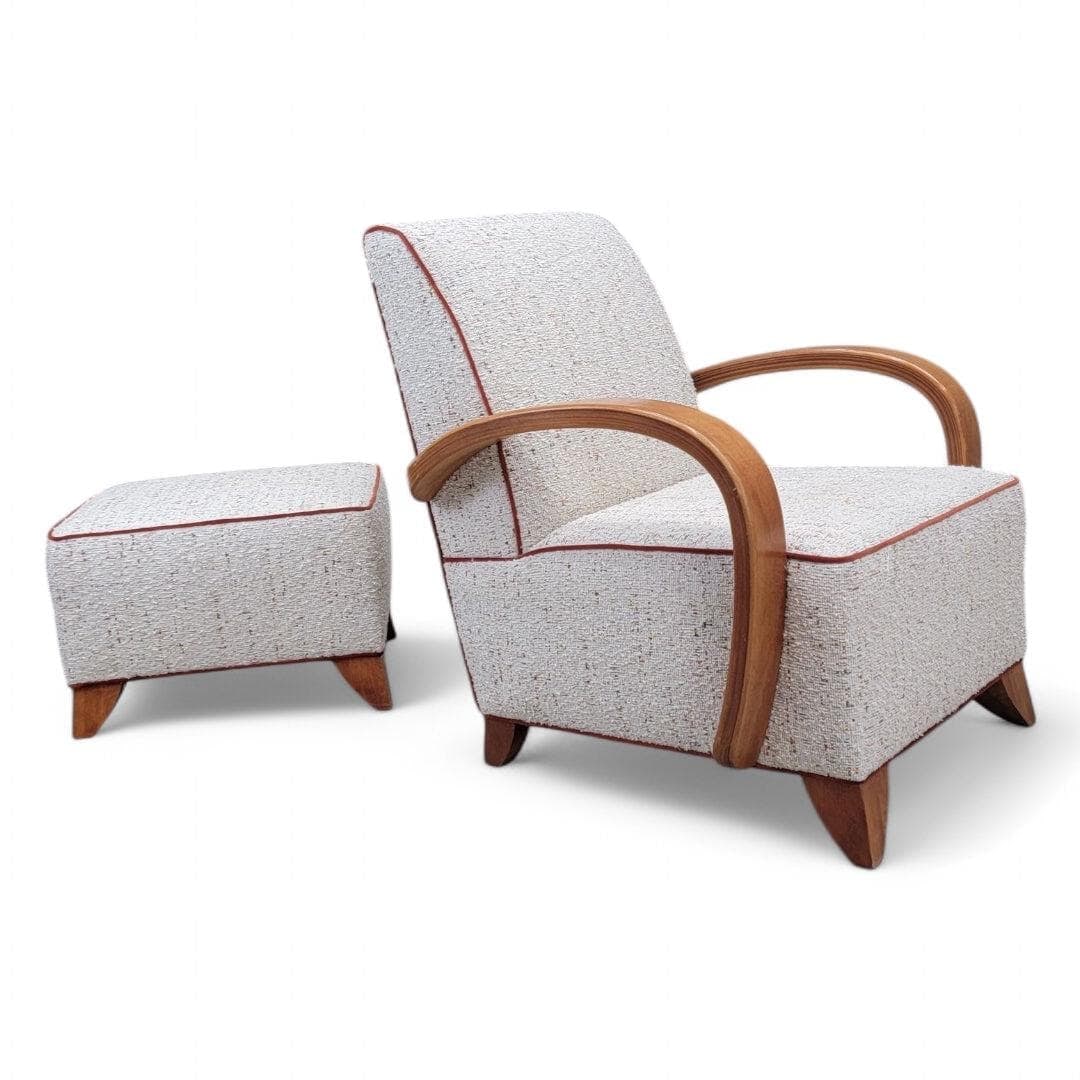 Art Deco Jindrich Halabala Style Lounge Chair & Ottoman Newly Reupholstered - 5