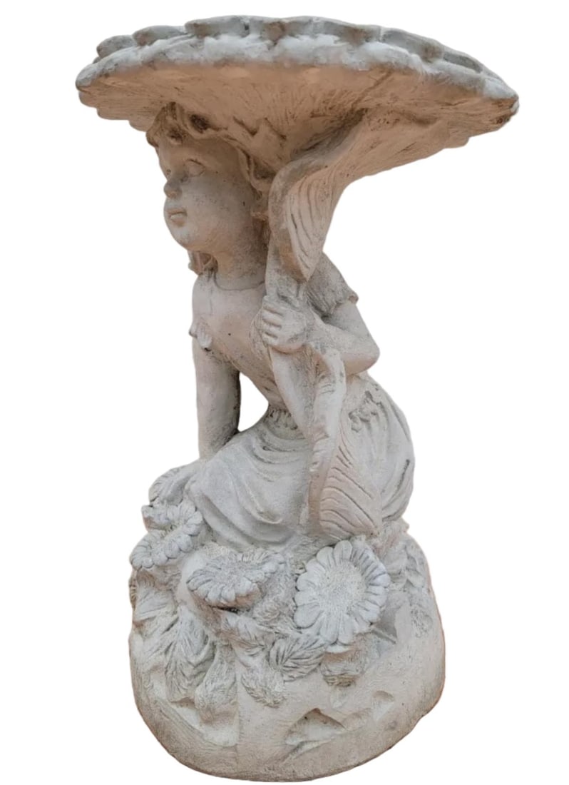 Vintage Figural Birdbath with Child & Sunflower - 2