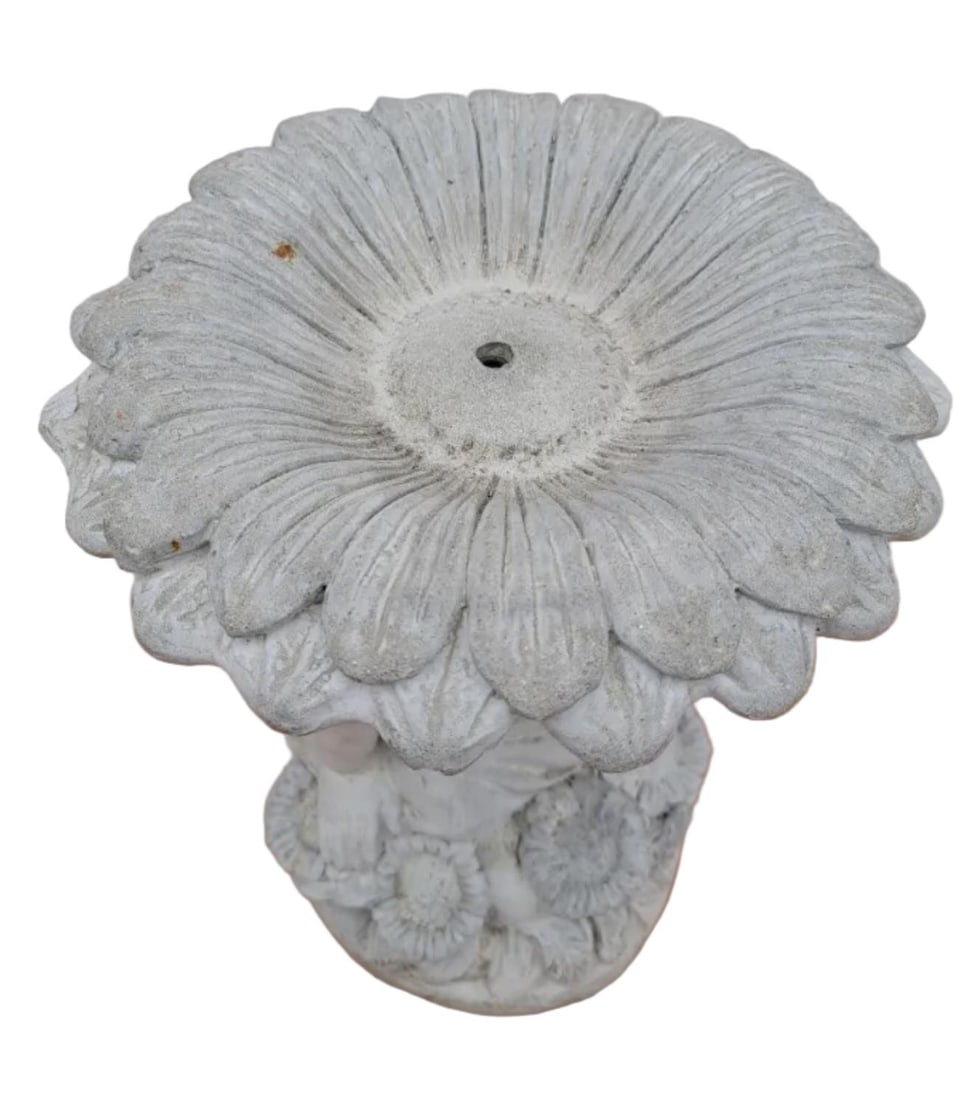 Vintage Figural Birdbath with Child & Sunflower - 3