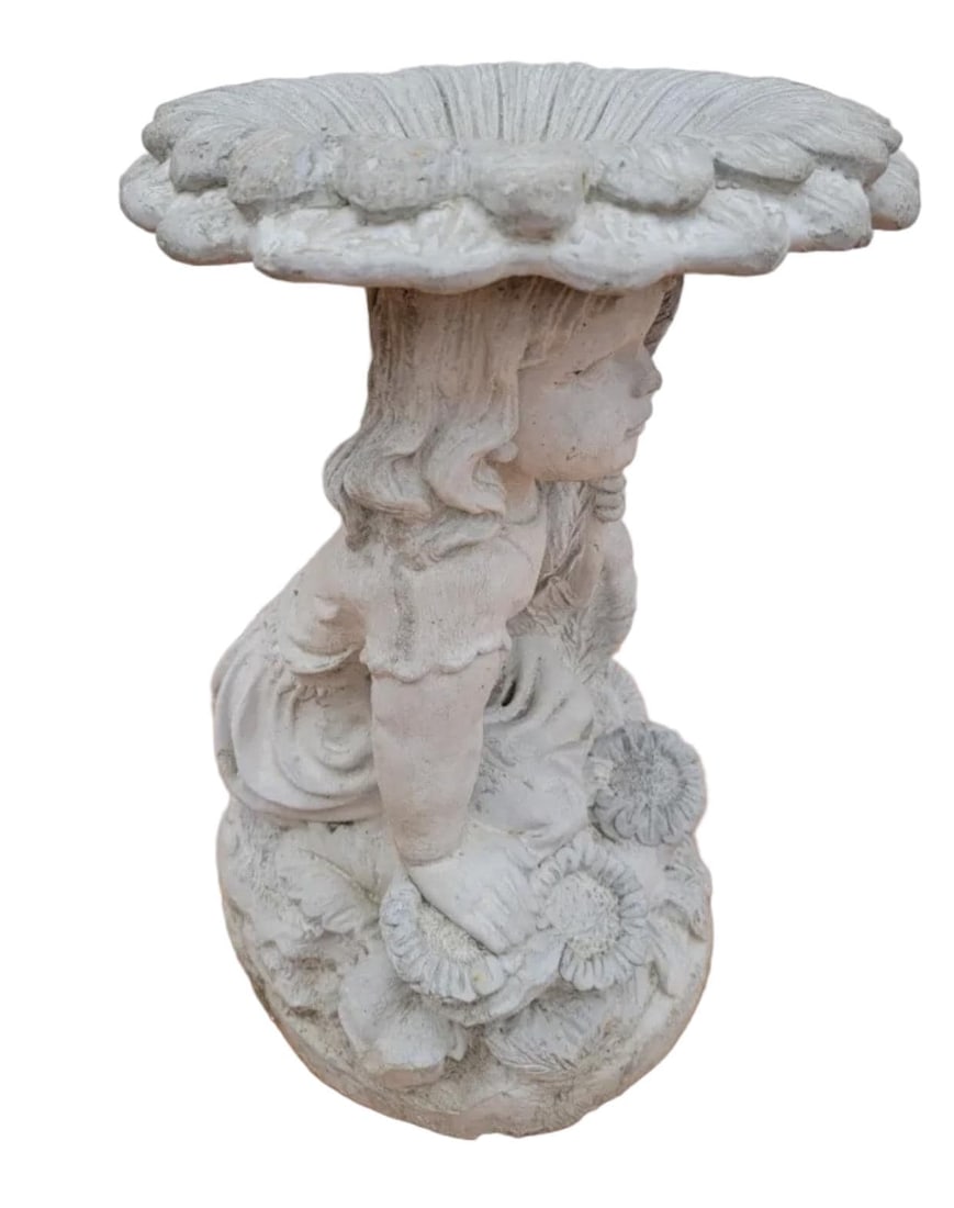 Vintage Figural Birdbath with Child & Sunflower - 4