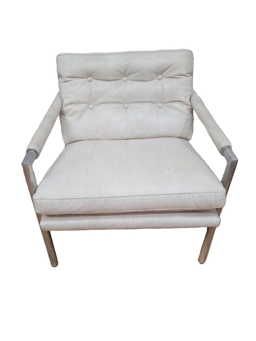 MCM Milo Baughman Chrome Flat Bar Chair Newly Reupholstered - 2