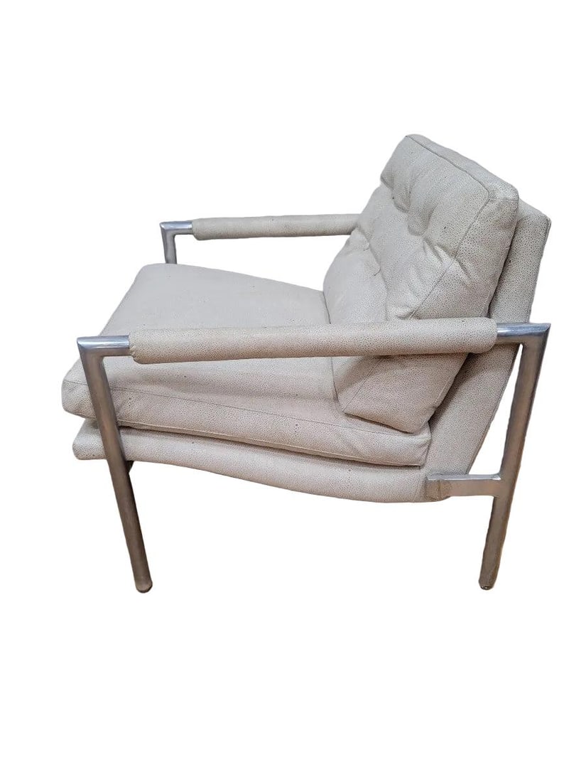 MCM Milo Baughman Chrome Flat Bar Chair Newly Reupholstered - 4