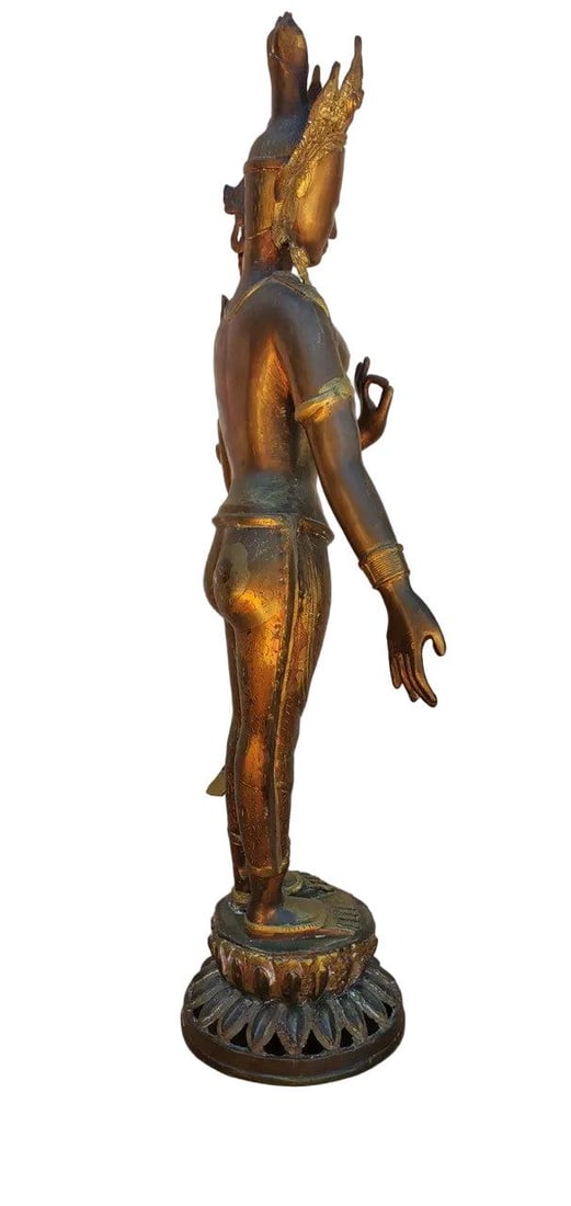 Antique Gilt Bronze Tibetan Hindu Manjurshi Deity Statue - 3