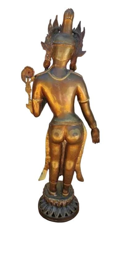 Antique Gilt Bronze Tibetan Hindu Manjurshi Deity Statue - 4