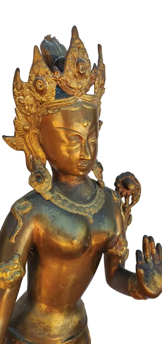 Antique Gilt Bronze Tibetan Hindu Manjurshi Deity Statue - 5