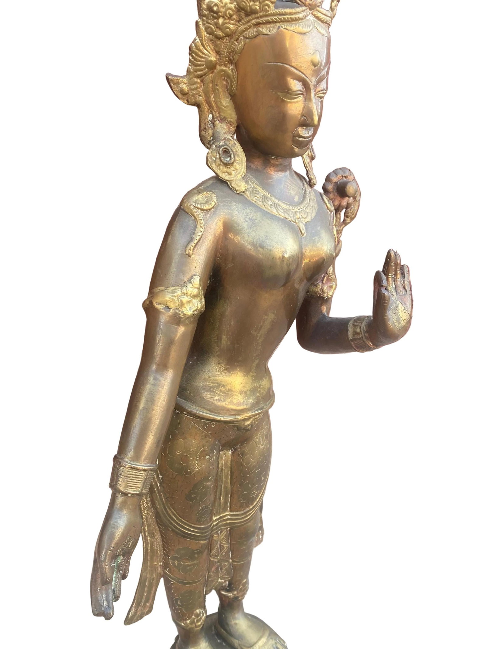 Antique Brass Tibetan Tara Buddhist Goddess Statue - 4
