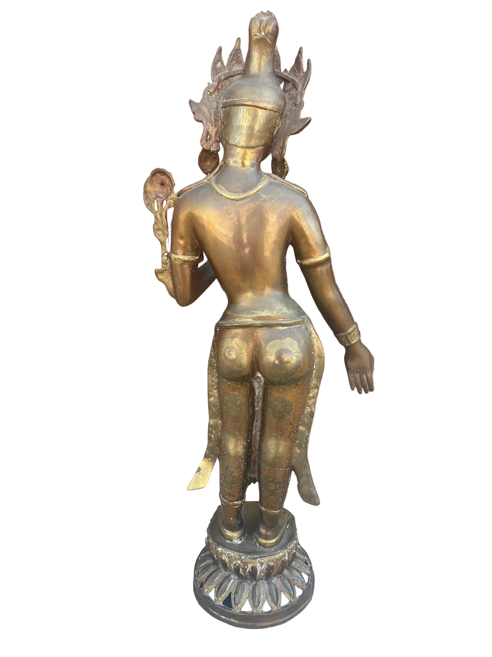 Antique Brass Tibetan Tara Buddhist Goddess Statue - 5