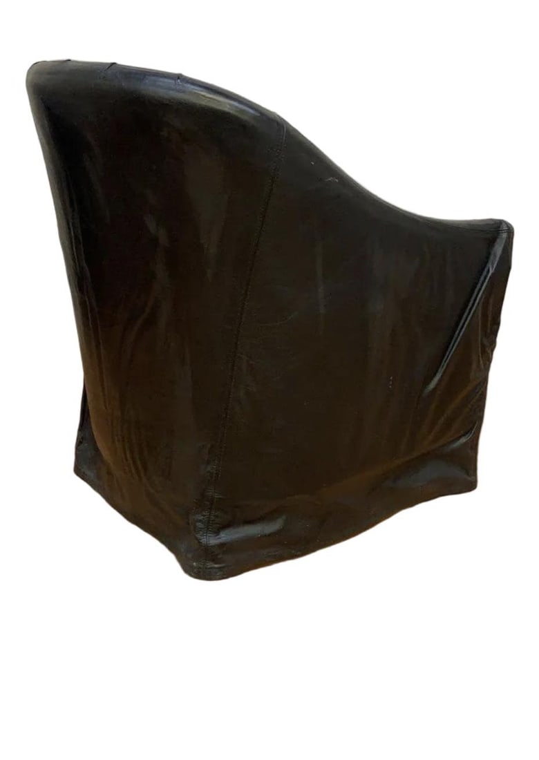 Vintage Black Italian Draped Leather Barrel Back Club Chairs by Neidermier - Pair - 2