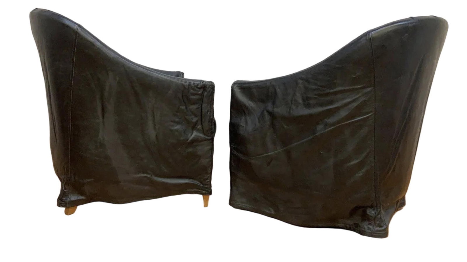 Vintage Black Italian Draped Leather Barrel Back Club Chairs by Neidermier - Pair - 7