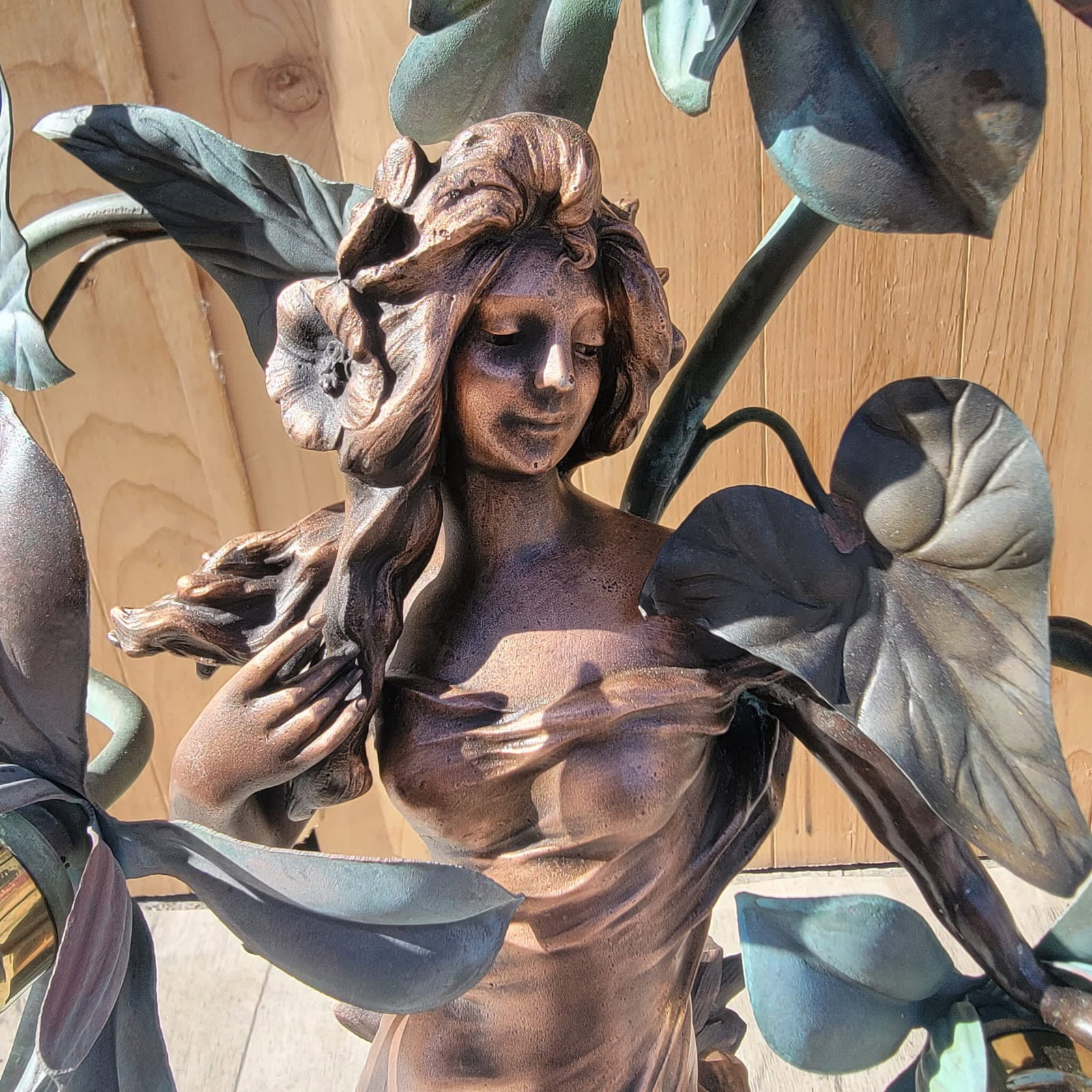 Antique French Art Nouveau Auguste Moreau Style Figural Spelter Lamp "Nuit De Printemps" Or "Spring - 6