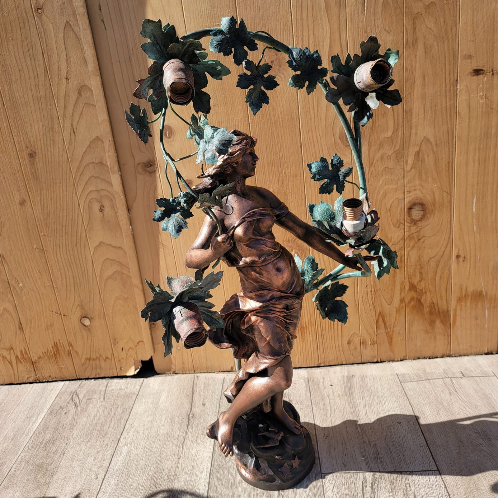 Antique French Art Nouveau Auguste Moreau Style Figural Spelter Lamp "Nuit De Printemps" Or "Spring - 7