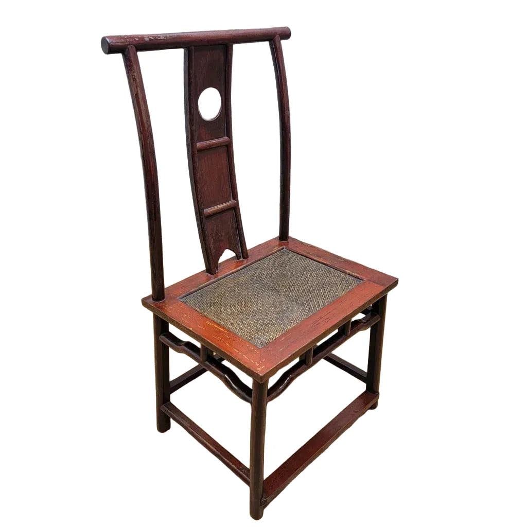 Antique Shanxi Province Red Lacquer Elm Side Chairs - Set of 3 - 4