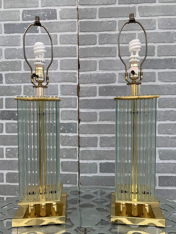 Mid Century Gaetano Sciolari Brass and Glass Rods Table Lamps - Pair (1 of 10)