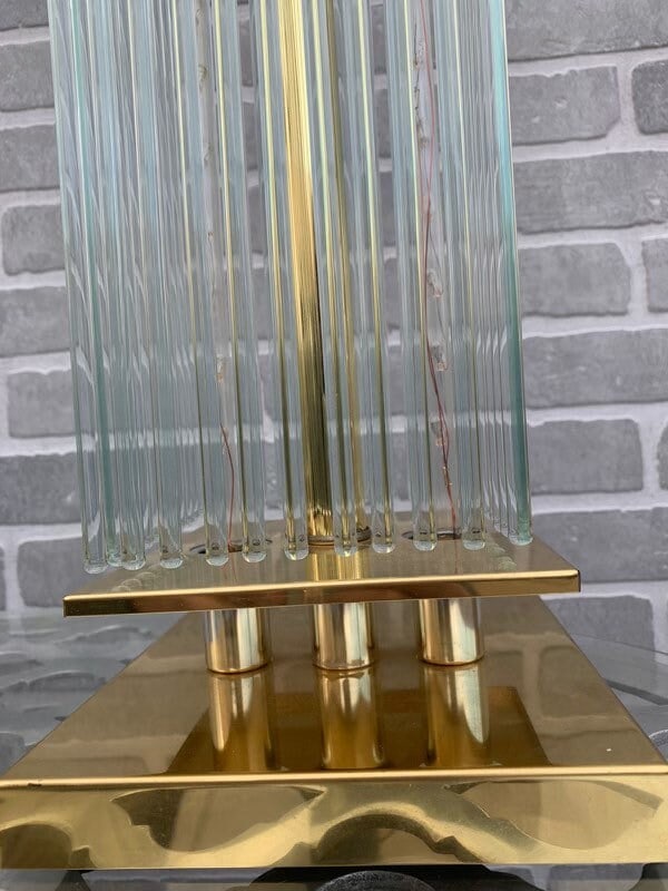 Mid Century Gaetano Sciolari Brass and Glass Rods Table Lamps - Pair - 6