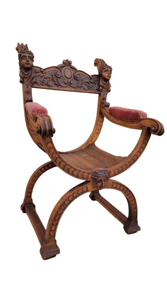 Antique Italian Renaissance Style Figural Savonarola Chair - 7
