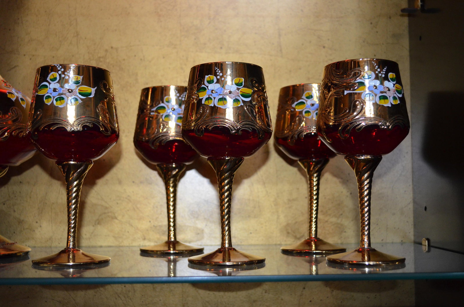 Vintage Czech Republic Hand Painted Decanter and Glasses - 12 Piece Set - 2