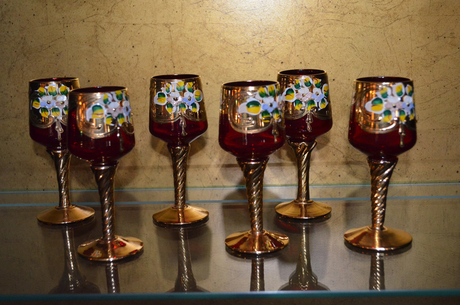 Vintage Czech Republic Hand Painted Decanter and Glasses - 12 Piece Set - 6