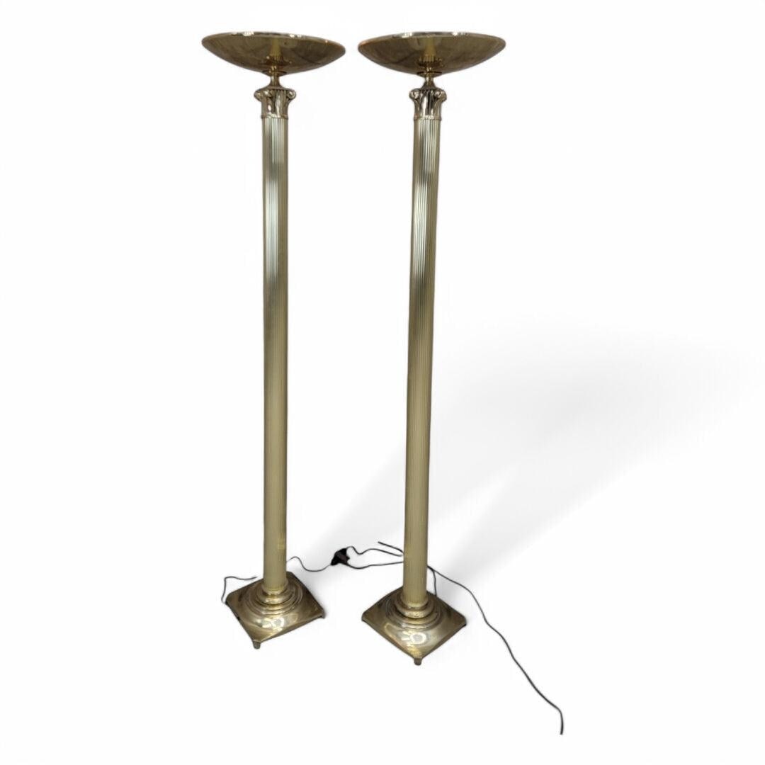 Art Deco Rembrandt Brass Corinthian Column Torchiere Floor Lamp - Pair - 2