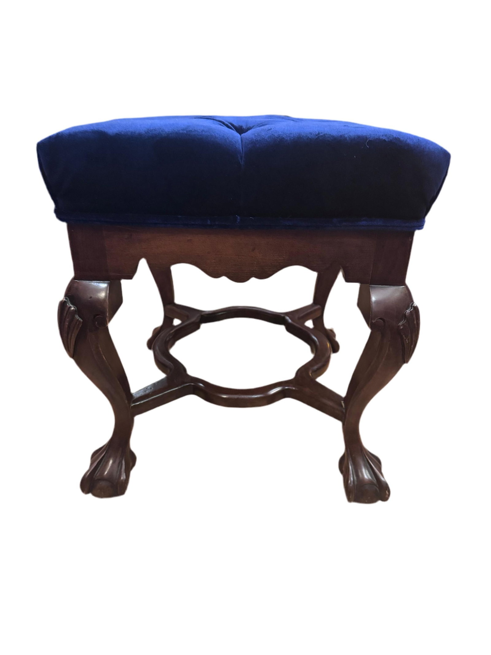 Antique Chippendale Style Tufted Ottoman Newly Reupholstered - 3