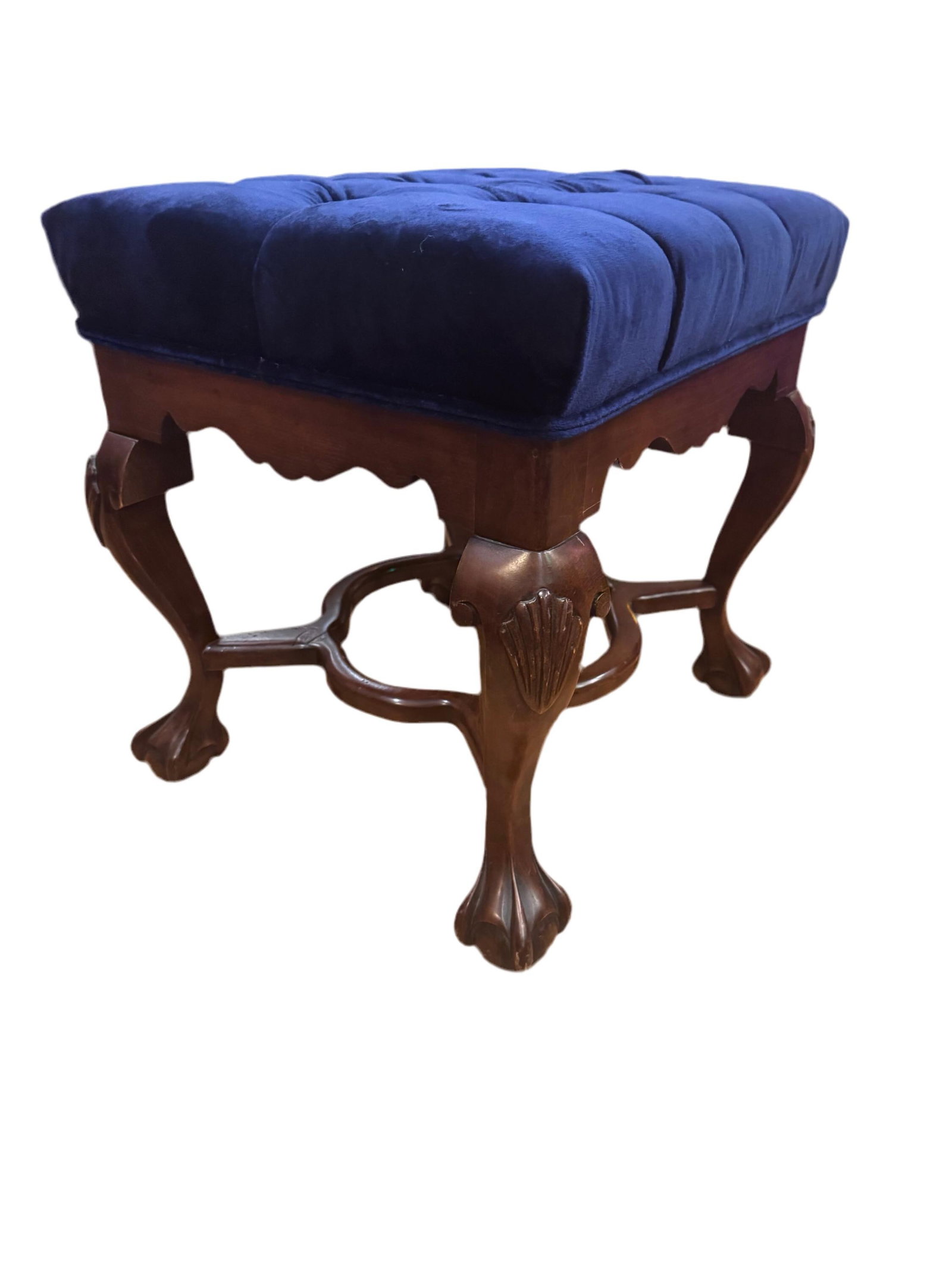 Antique Chippendale Style Tufted Ottoman Newly Reupholstered - 4