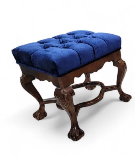 Antique Chippendale Style Tufted Ottoman Newly Reupholstered - 8