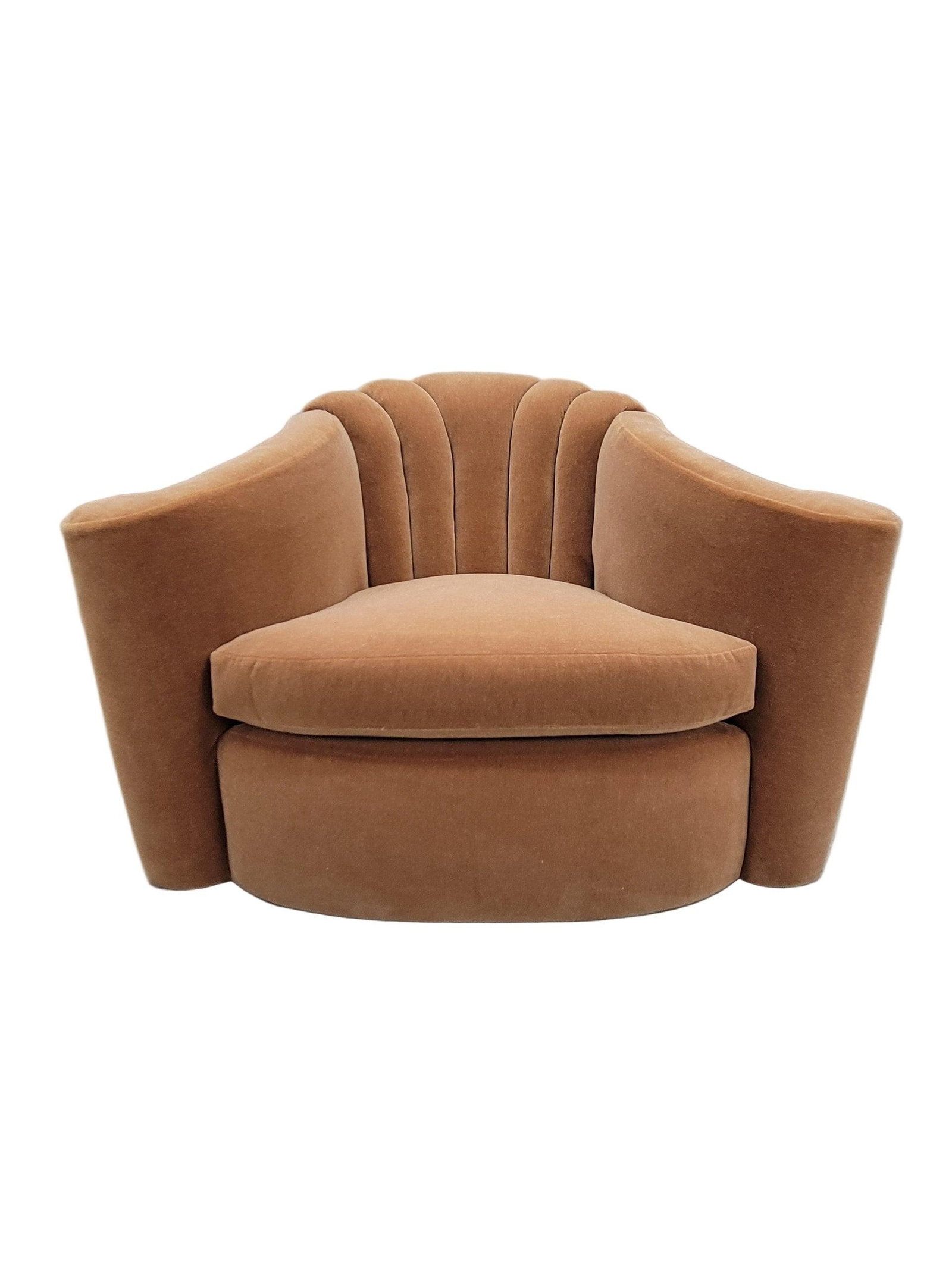 Art Deco Larry Laslo Lounge Chair Newly Reupholstered: Title: Art Deco Larry Laslo Lounge Chair Newly Reupholstered Description: Vintage Art Deco Larry Laslo for Directional Channeled Back Flared Arms Club Chair Newly Reupholstered in Italia Spice MohairT