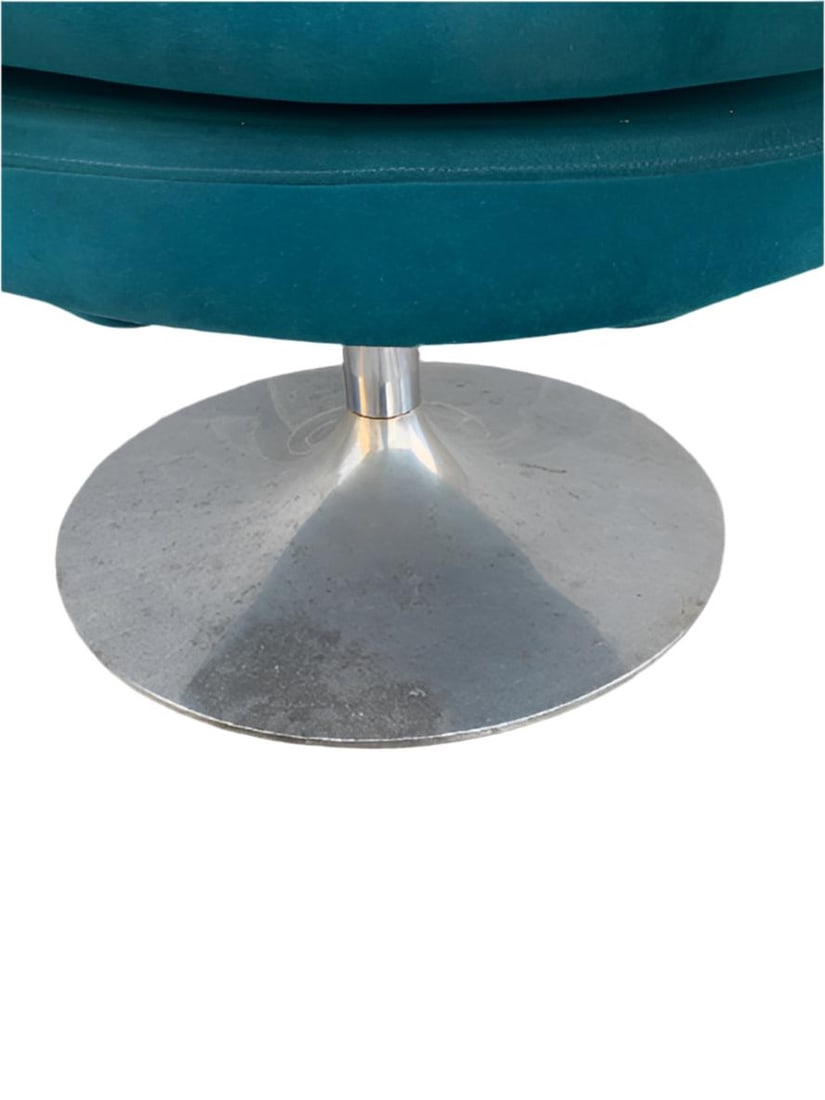 Mid Century Modern Aluminum Swivel Tulip Base Side Chairs Newly Upholstered in Teal Suede - Set of 2 - 5