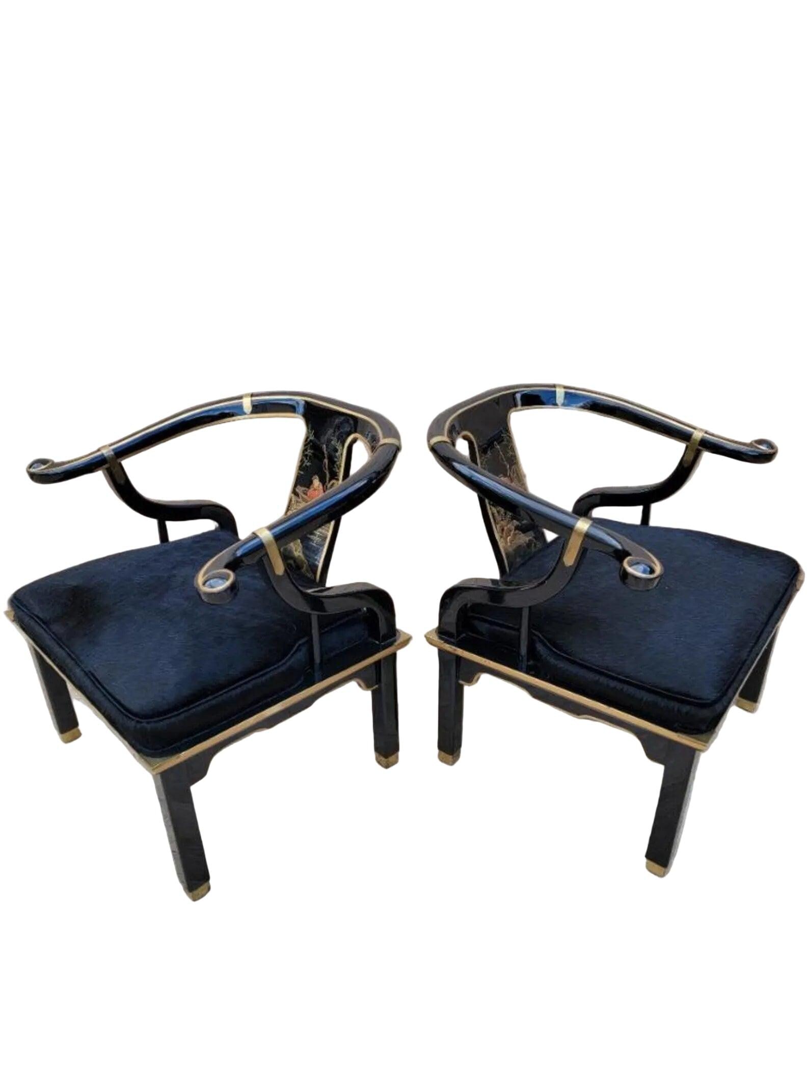 MCM James Mont Chinoiserie Style Horseshoe Chairs Newly Reupholstered - Pair - 2