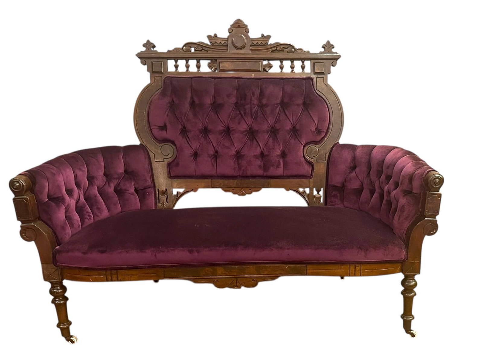 Antique Victorian Eastlake Style 3 Piece Carved Ornate Parlor Set Newly Reupholstered - 3