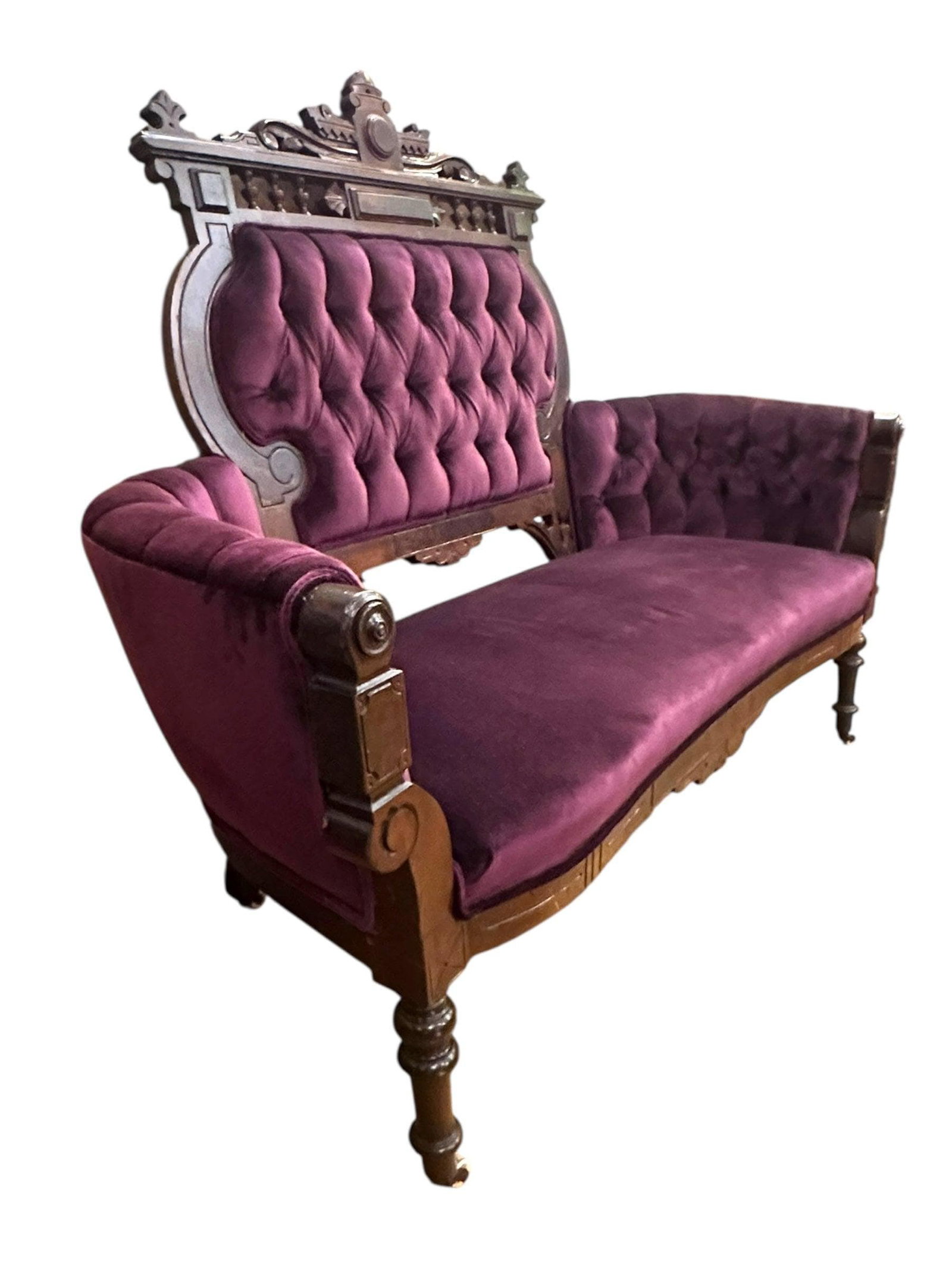 Antique Victorian Eastlake Style 3 Piece Carved Ornate Parlor Set Newly Reupholstered - 4